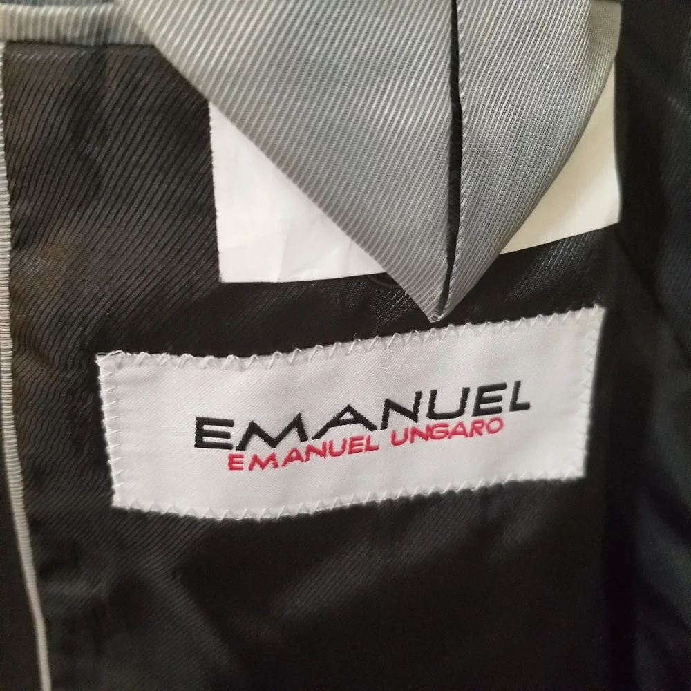 Emanuel Ungaro Blazer Men's 40L Wool Black Pinstripe 3 Button Suit Coat